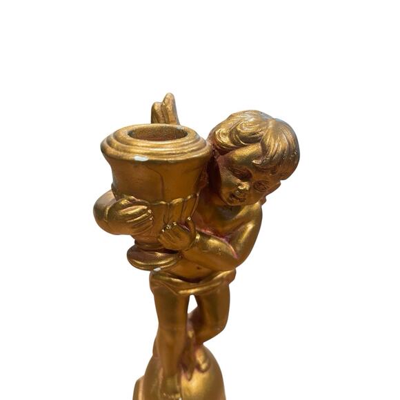 Vintage Gold Cherub Candle Holder, Ceramic, Gold Angel, Taper Candlestick Holder - Picture 3 of 9